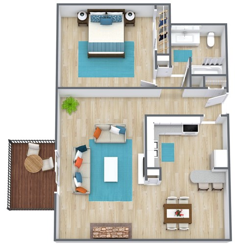 Floor plan for 1 bed, 1 bath, 802 sqft
